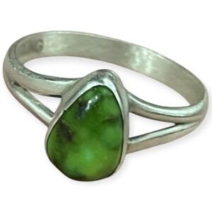Sterling Silver Sonoran Gold Turquoise Ring Size 9 Green Cab Closed Back